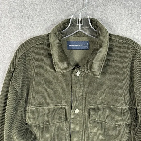 Abercrombie & Fitch Corduroy Shirt Men L Tall Green Cotton Shacket Vintage - Picture 2 of 12